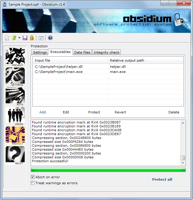 Obsidium Lite 1.6.0-2 software screenshot
