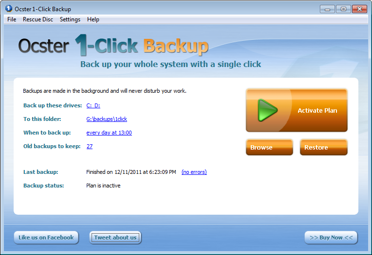 Ocster 1-Click Backup 2.09 software screenshot