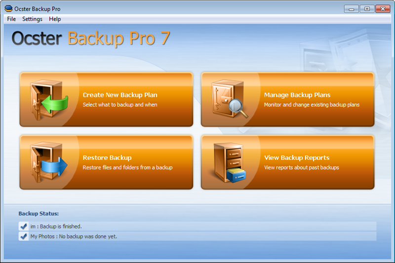 Ocster Backup Pro 9.05 software screenshot