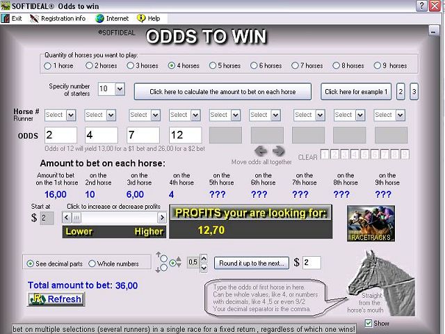 Odds-to-win horse racing 2.1 software screenshot