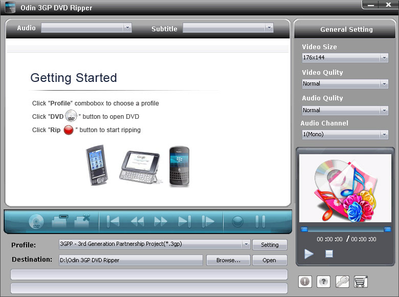 Odin 3GP DVD Ripper 6.6.1 software screenshot