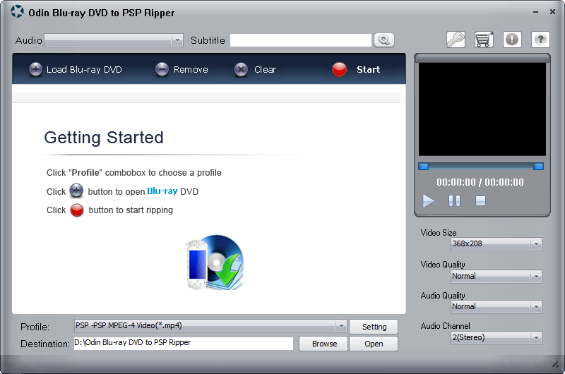 Odin Blu Ray DVD to PSP Ripper 6.5.4 software screenshot