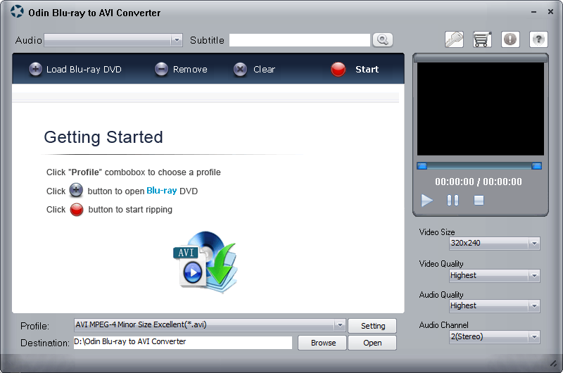 Odin Blu Ray to AVI Converter 6.5.5 software screenshot