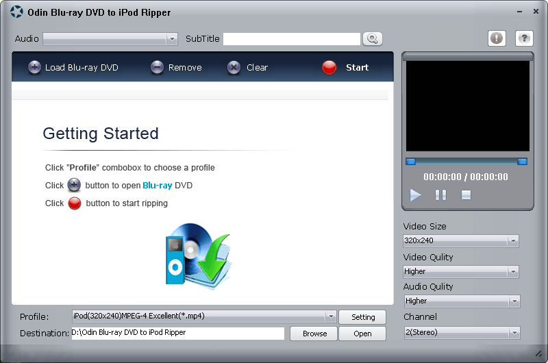 Odin Bluray DVD to iPod Ripper 5.5.2 software screenshot