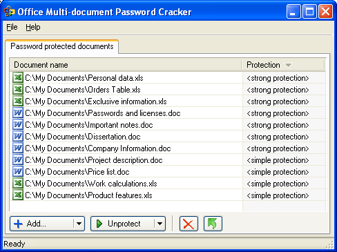 Office Multi-document Password Cracker 3.0 software screenshot
