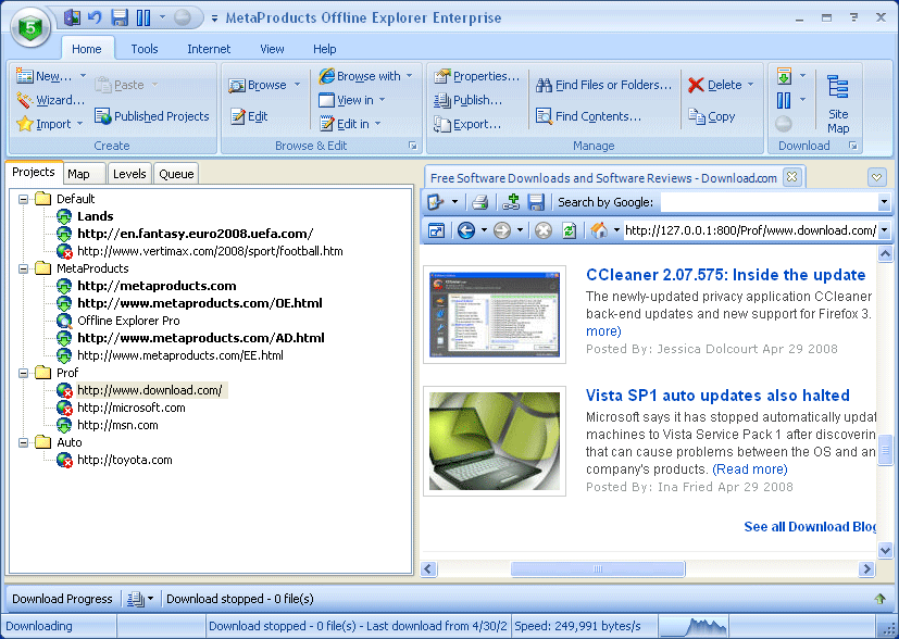 Offline Explorer Enterprise 7.4.4594 SR3 software screenshot