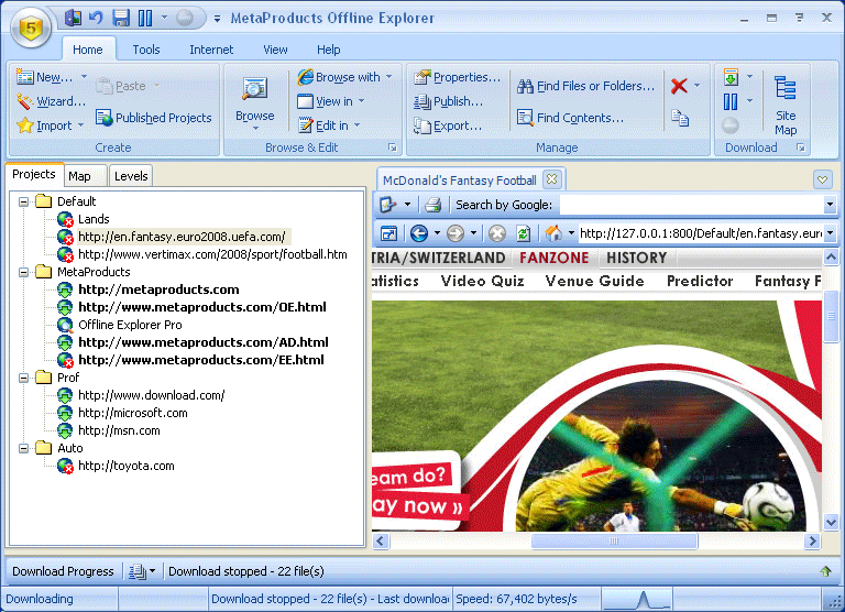Offline Explorer 7.4.4593 SR3 software screenshot