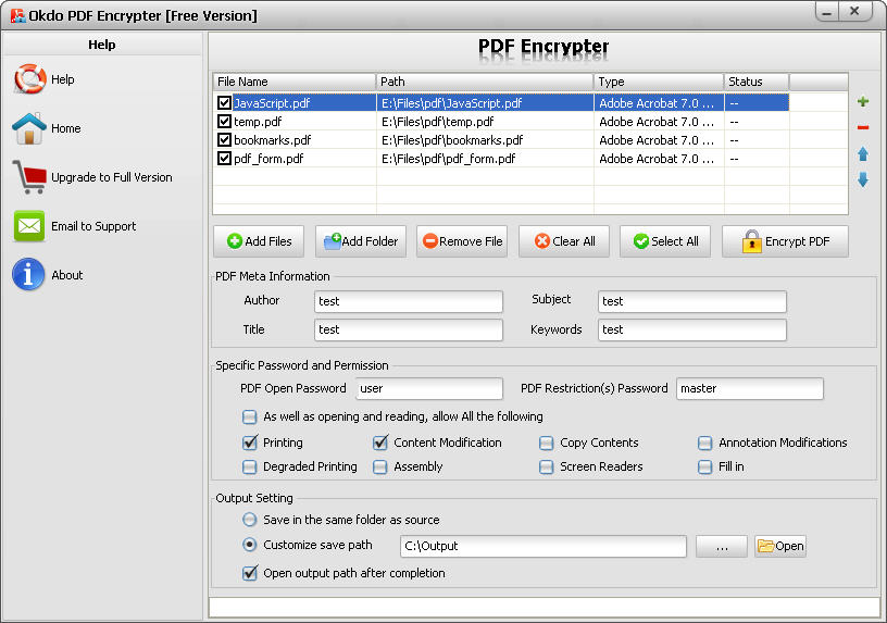 Okdo PDF Encrypter 2.5 software screenshot