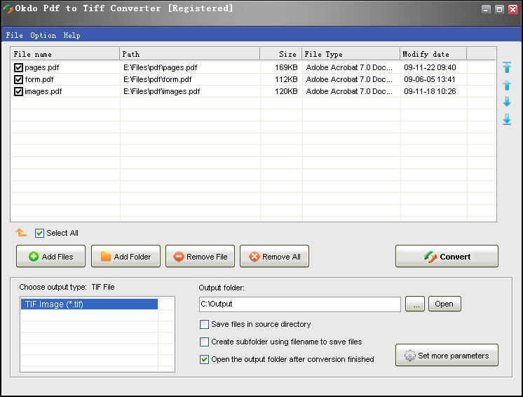 Okdo Pdf to Tiff Converter 5.4 software screenshot