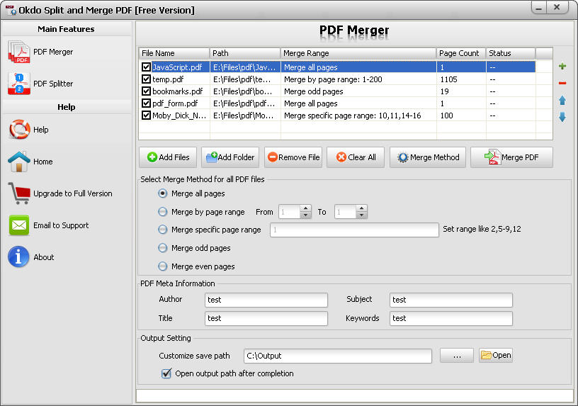 Okdo Split and Merge PDF 2.3 software screenshot