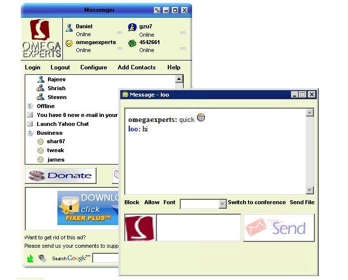 Omega Messenger 3.5 software screenshot