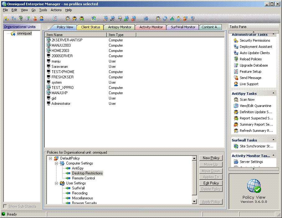 Omniquad Surfwall - Enterprise Manager 2.882 software screenshot