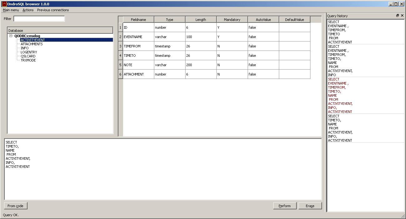 OndroSQL browser 1.7.0 software screenshot