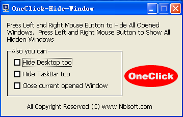 OneClick Hide Window 1.6 software screenshot