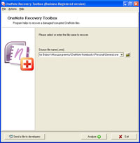 OneNote Recovery Toolbox 2.0.0 software screenshot