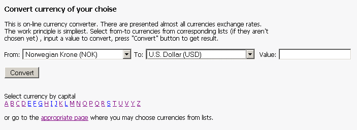 Online Currency Converter 1.00 software screenshot