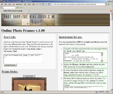 Online Photo Frames 1.01 software screenshot