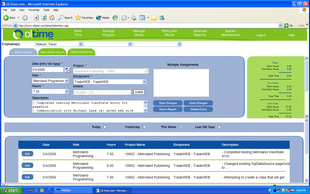 Online Time 2.1 software screenshot