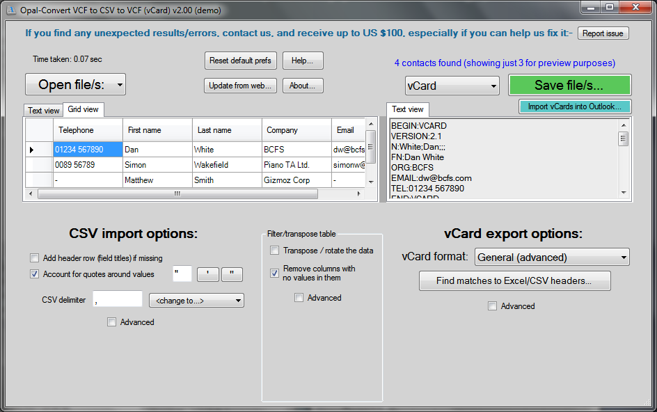 Opal CSV Converter 2.2 software screenshot