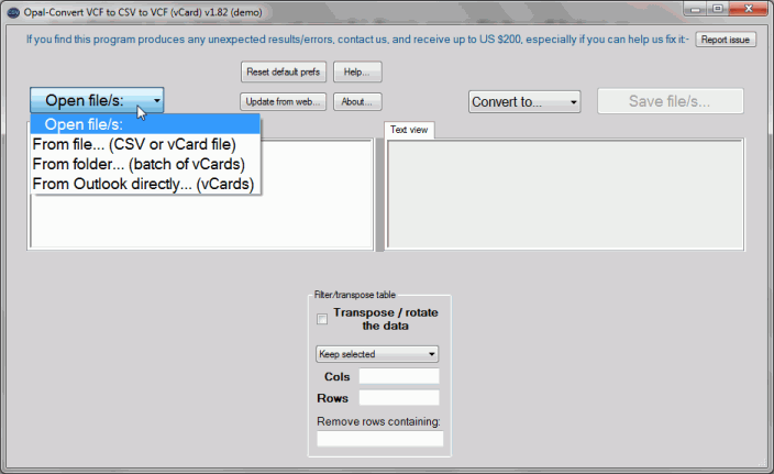 Opal-Convert VCF to CSV to VCF (vCard) 2.2 software screenshot