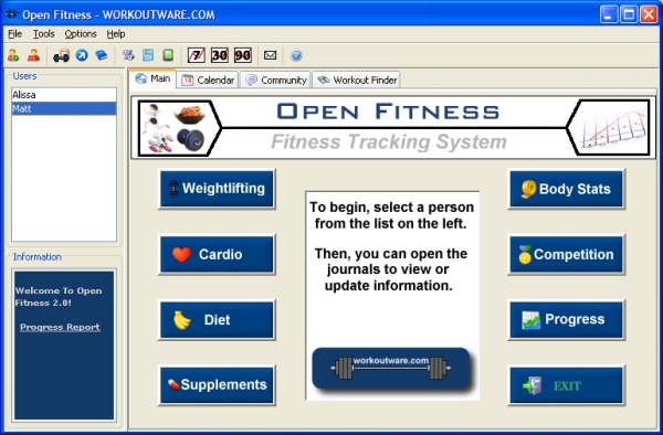 Open Fitness 2.0 software screenshot