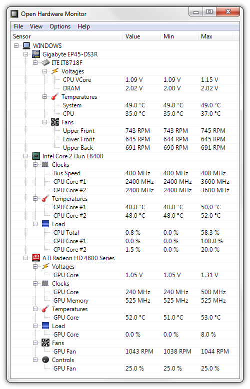 Open Hardware Monitor 0.8.0 Beta software screenshot
