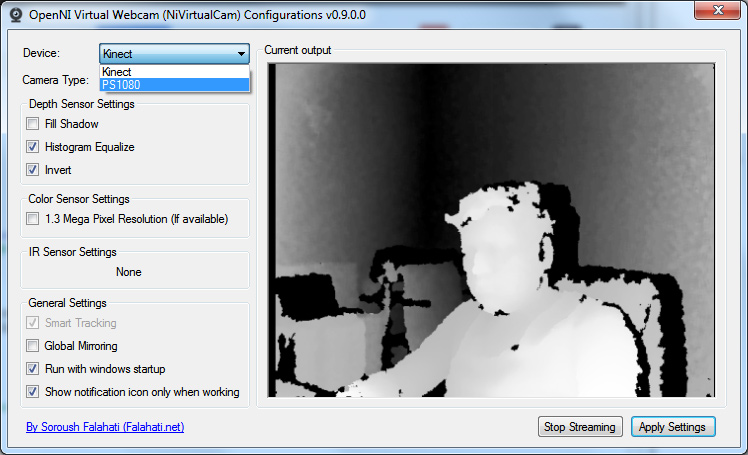 OpenNI Virtual Camera 0.9.0.0 software screenshot