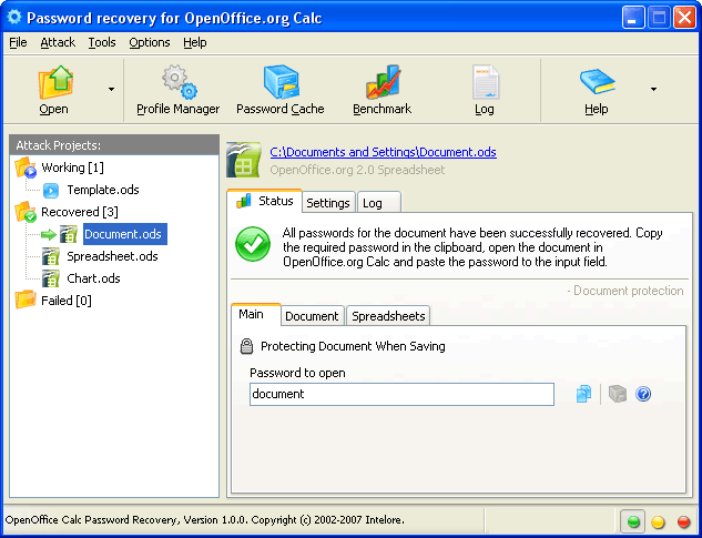 OpenOffice Calc Password Recovery 1.0.6 software screenshot