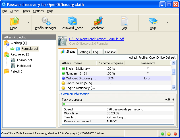 OpenOffice Math Password Recovery 1.0.0 software screenshot