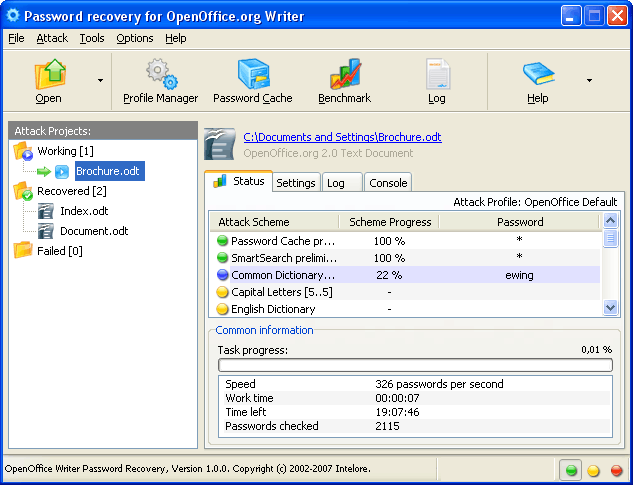 OpenOffice Writer Password Recovery 1.0.6 software screenshot