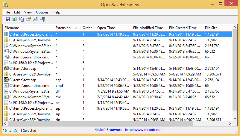 OpenSaveFilesView 1.11 software screenshot