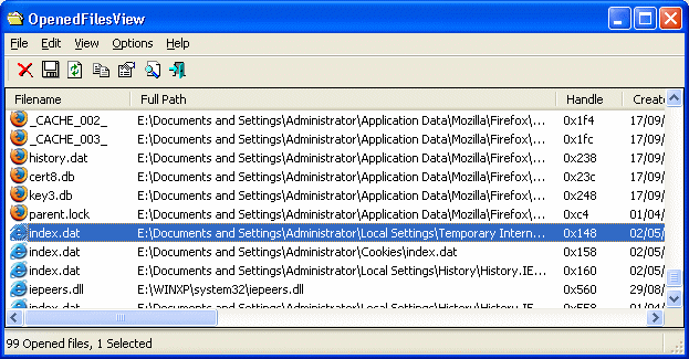 OpenedFilesView 1.70 software screenshot