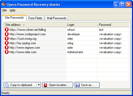 Opera Password Recovery Master 1.2.1.2.0.2 software screenshot