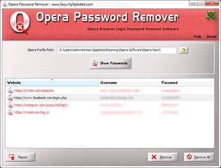Opera Password Remover 3.0 software screenshot