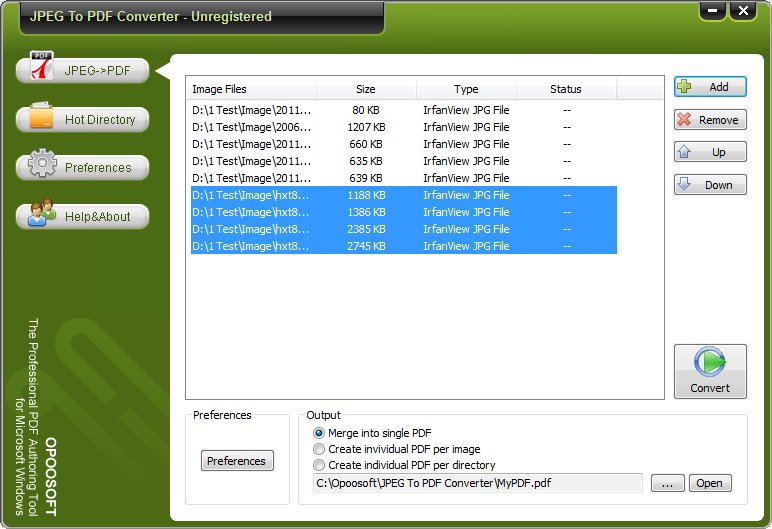 OpooSoft JPEG To PDF Converter 6.5 software screenshot