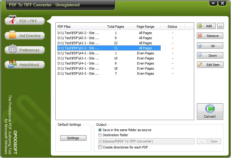 OpooSoft PDF To TIFF Converter 6.7 software screenshot