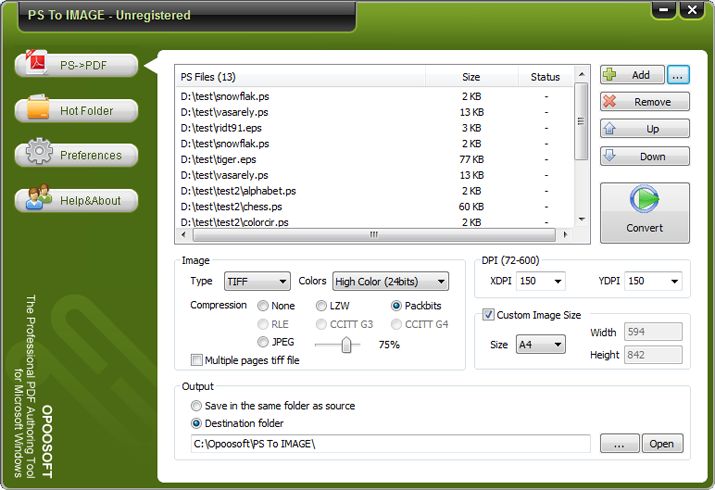 OpooSoft PS To IMAGE GUI + Command Line 5.5 software screenshot