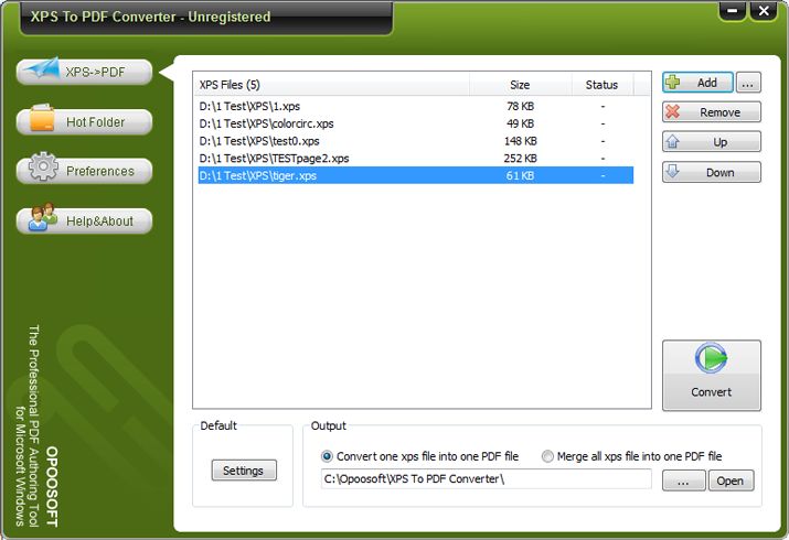 OpooSoft XPS To PDF Command Line 5.9 software screenshot