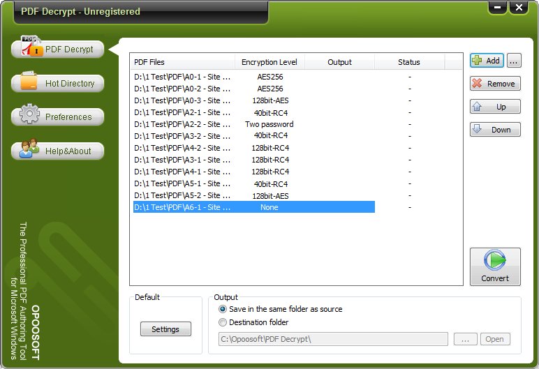 Opoosoft PDF Decrypt 5.0 software screenshot