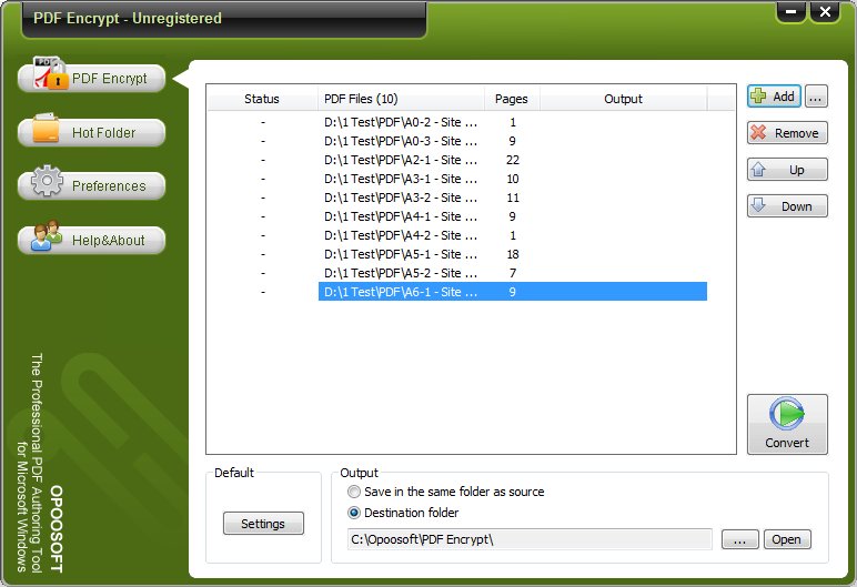 Opoosoft PDF Encrypt GUI + Command Line 5.0 software screenshot