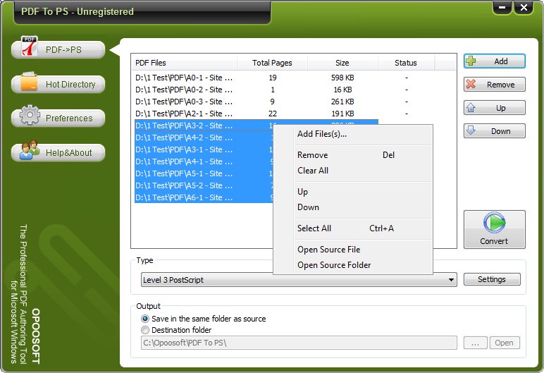 Opoosoft PDF To PS Converter 5.3 software screenshot