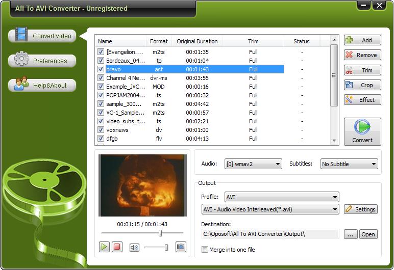 Oposoft All To AVI Converter 8.7 software screenshot