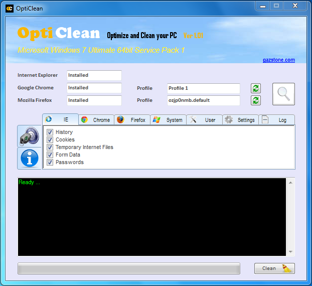 OptiClean 1.02 software screenshot
