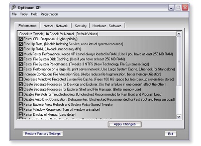 Optimum XP 1.4 software screenshot