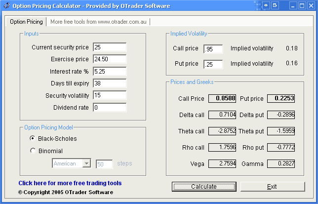 Option Pricing Calculator 1.0.0 software screenshot