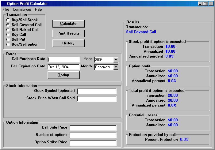 Option Profit Calculator 2.1.0 software screenshot