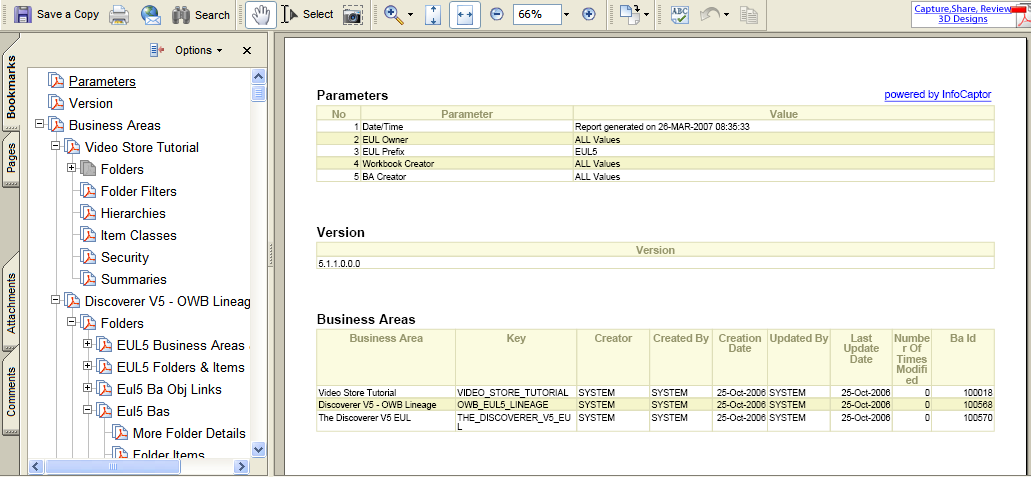 Oracle BI Documentor 1.1 software screenshot