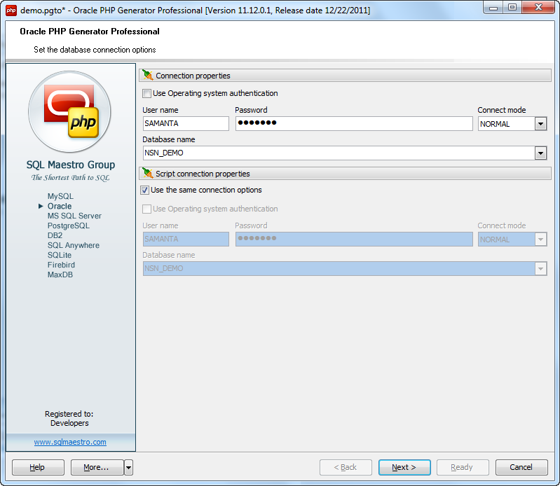 Oracle PHP Generator Professional 12.8.0.10 software screenshot