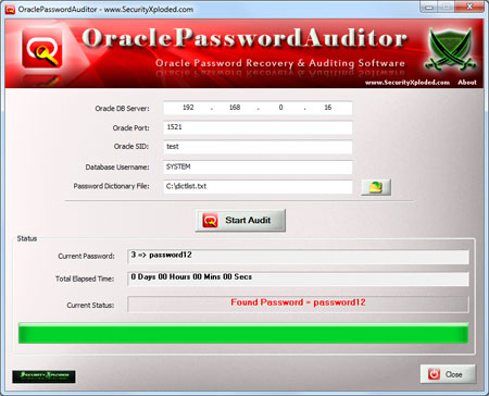 Oracle Password Auditor 2.0 software screenshot
