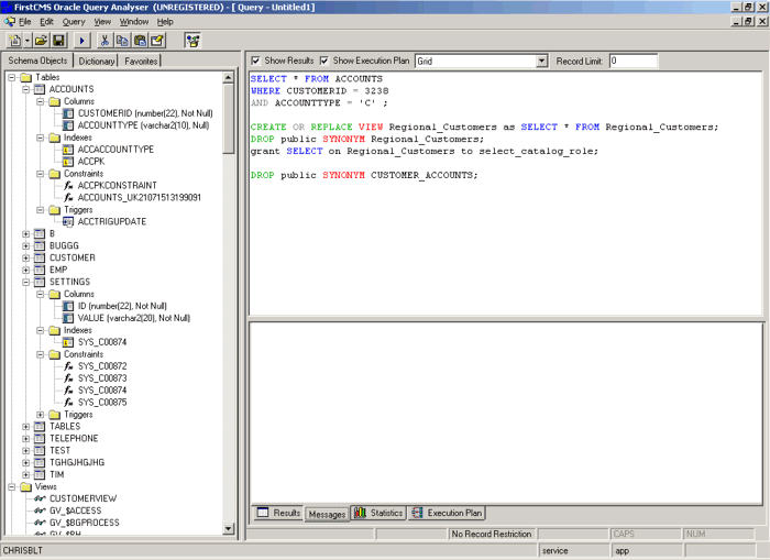 Oracle Query Analyser 2.0.3 software screenshot